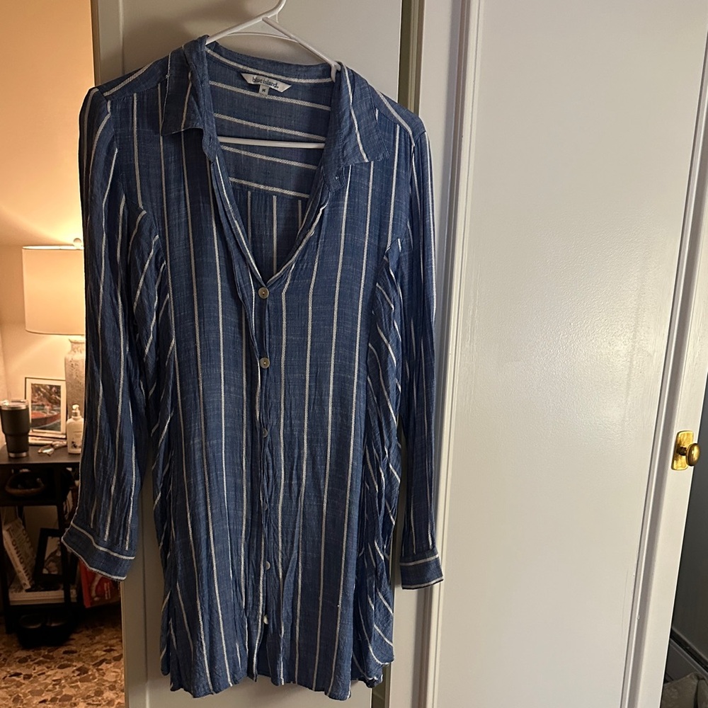 blue island Navy and White Striped Swim Coverup